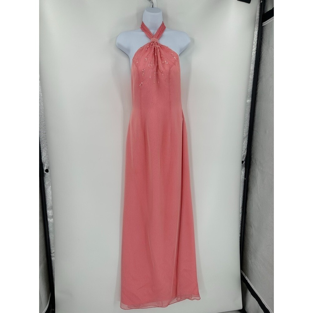 Nadine Pink Y2K Formal Halter Fit & Flare Prom Dress Beaded Size 3
